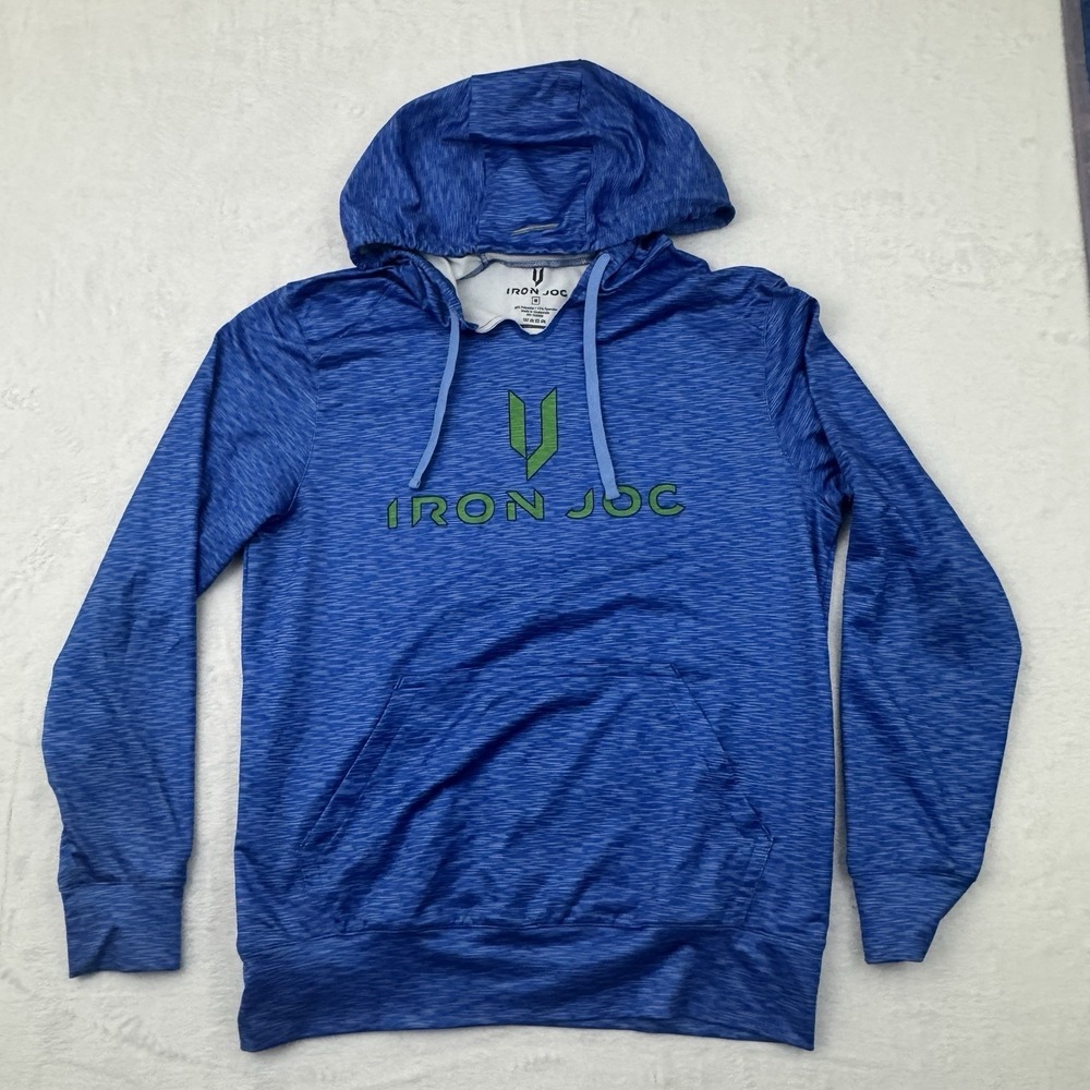 Iron Joc Performance Hoodie Mens Medium  Blue Heather Silver Ion Technology